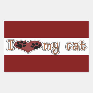 Pegatina rectangular clásico/Me encanta mi gato