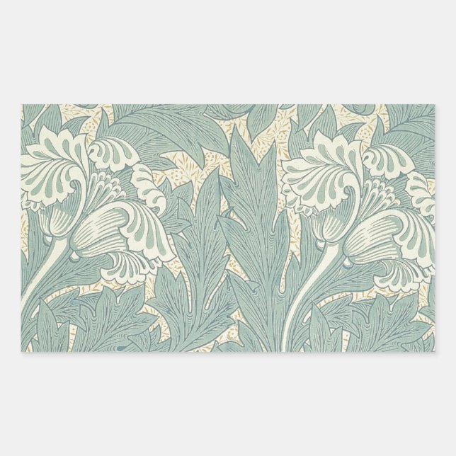 Pegatina Rectangular Clásico Tulipán Azul Floral de William Morris (Anverso)