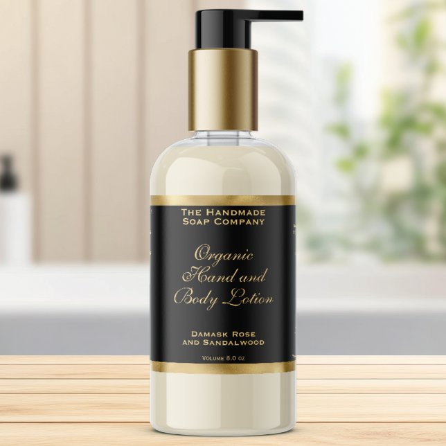 Pegatina Rectangular Classic Black and Gold Foil Cosmetics Bottle Label (Subido por el creador)