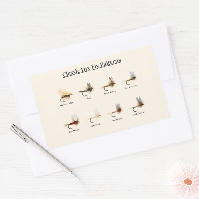 Pegatina Rectangular Classic Dry Fly Patterns Sticker – 8 Patterns (Sobre)