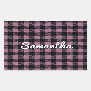 Pegatina Rectangular Classic Purple Buffalo Check Plaid Personalizado