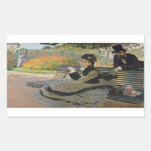Pegatina Rectangular Claude Monet - Camille Monet en un banco