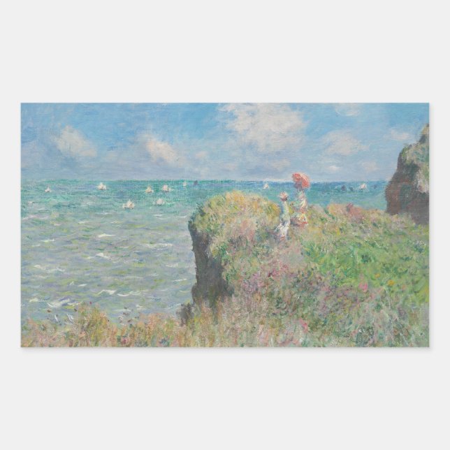Pegatina Rectangular Claude Monet - Camino acantilado en Pourville (Anverso)