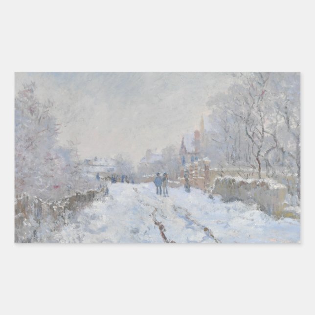 Pegatina Rectangular Claude Monet - Escena de nieve en Argentina (Anverso)