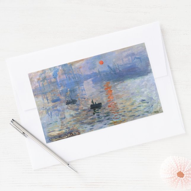 Pegatina Rectangular Claude Monet Impresión Amanecer 1872 Puerto Arte (Sobre)
