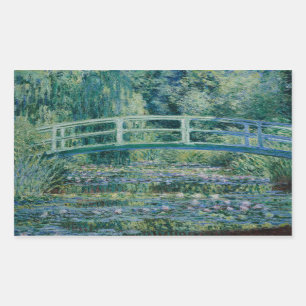 Pegatina Rectangular Claude Monet - Nieves por el agua y puente japonés