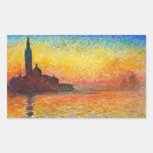Pegatina Rectangular Claude Monet Sunset En Venecia Arte Impresionante