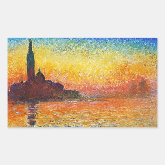 Pegatina Rectangular Claude Monet Sunset En Venecia Arte Impresionante (Anverso)
