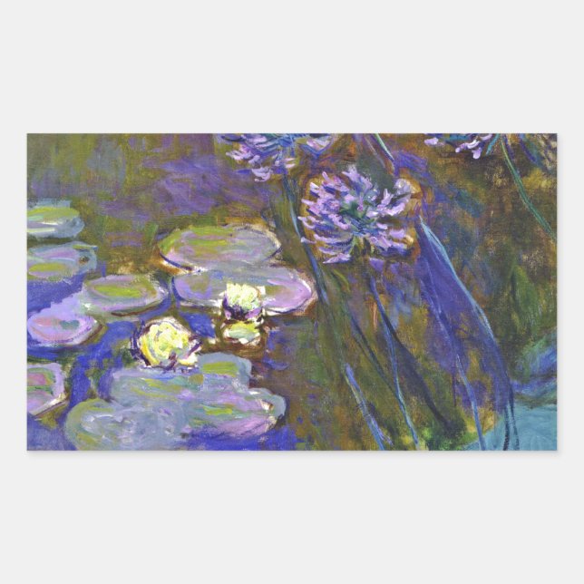 Pegatina Rectangular Claude Monet Water Lilies Agapanthus (Anverso)
