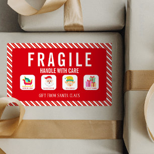 Pegatina Rectangular Claus Navidad Frágil Entrega de Regalos