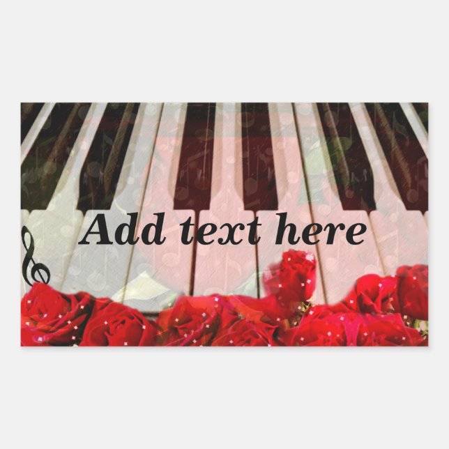 Pegatina Rectangular Claves de piano, Rosas y notas de música_ (Anverso)