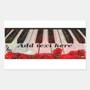 Pegatina Rectangular Claves de piano, Rosas y notas de música_
