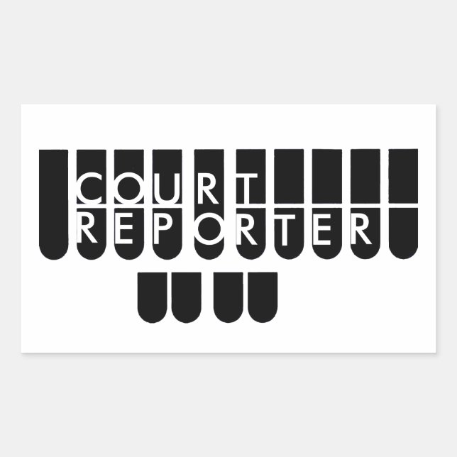 Pegatina Rectangular Claves del reportero de la corte blanco negro (Anverso)