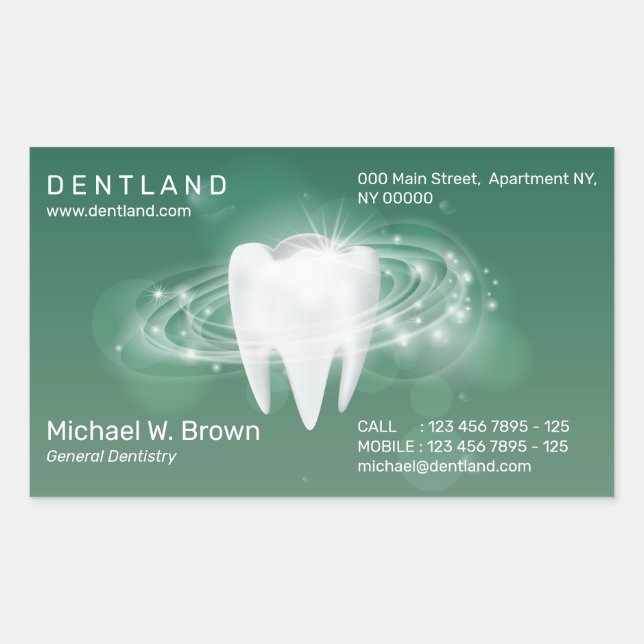 Pegatina Rectangular Clínica Dental Dentista Verde (Anverso)