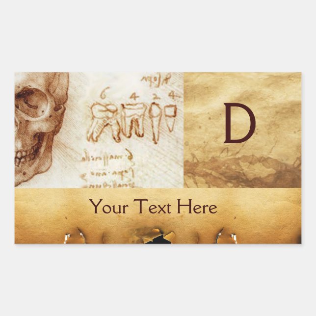 Pegatina Rectangular CLÍNICA DENTAL ,MONOGRAM DENTISTA ,Parche antiguo (Anverso)