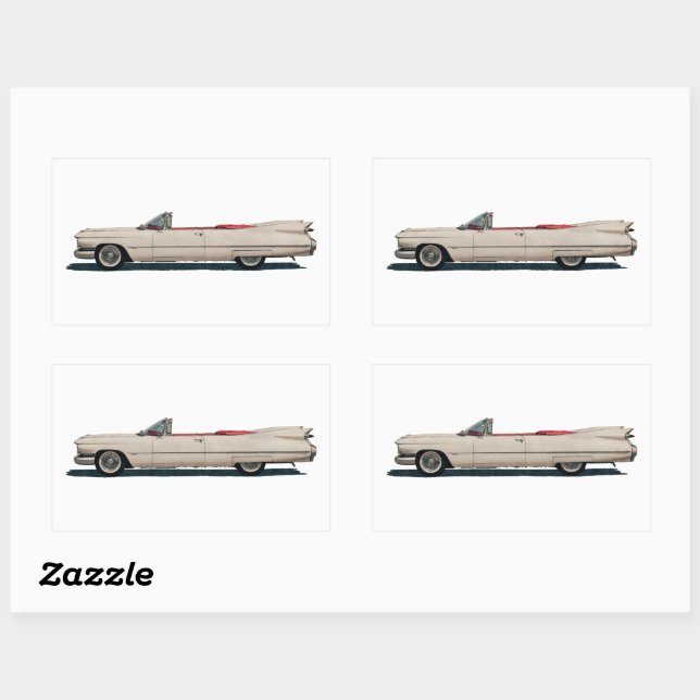 Pegatina Rectangular Coche blanco Cadillac (Hoja)