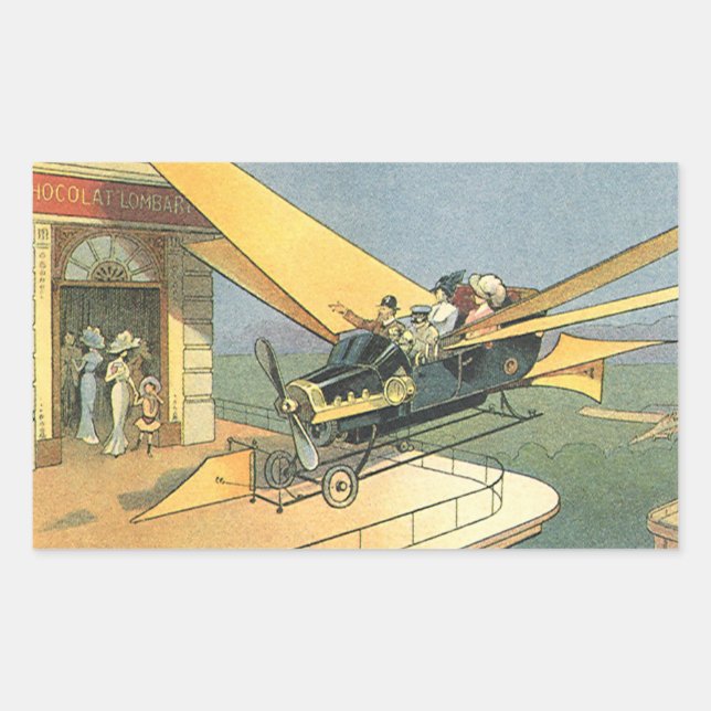 Pegatina Rectangular Coche convertible de ciencia ficción steampunk vin (Anverso)