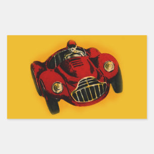 Pegatina Rectangular Coche de Carreras automática amarillo rojo antiguo