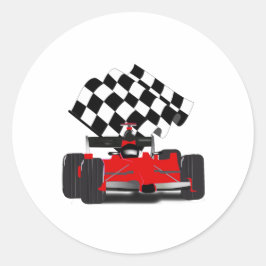 Pegatina Rectangular Coche de raza roja con bandera verificada