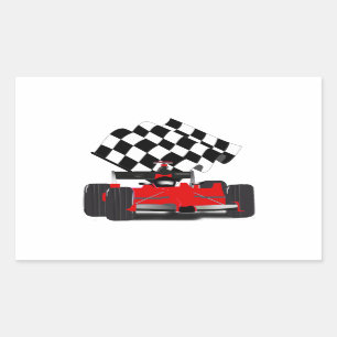 Pegatina Rectangular Coche de raza roja con bandera verificada