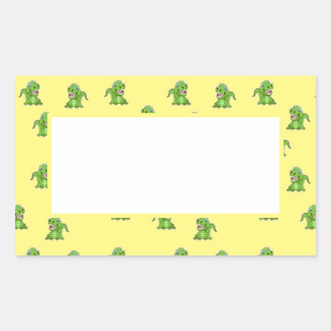 Pegatina Rectangular Cocodrilos verdes sobre amarillo (Anverso)