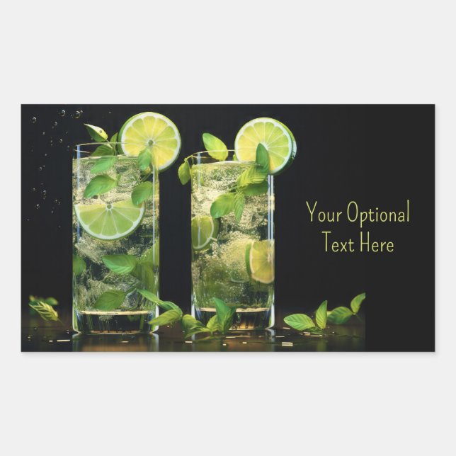 Pegatina Rectangular Cócteles de Mojito de texto personalizado (Anverso)