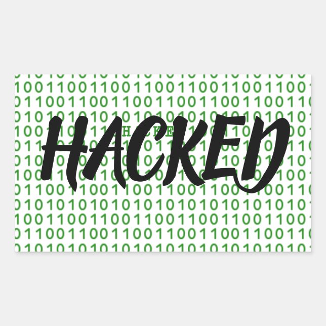 Pegatina Rectangular Código binario HACKED (Anverso)