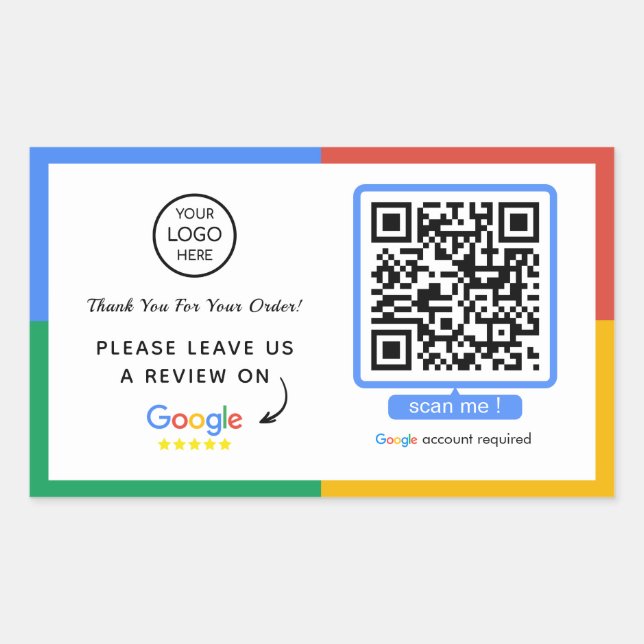 Pegatina Rectangular Código QR de Google Review | Business Review Us (Anverso)