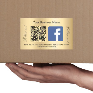 Pegatina Rectangular Código qr de nombre comercial dorado Facebook