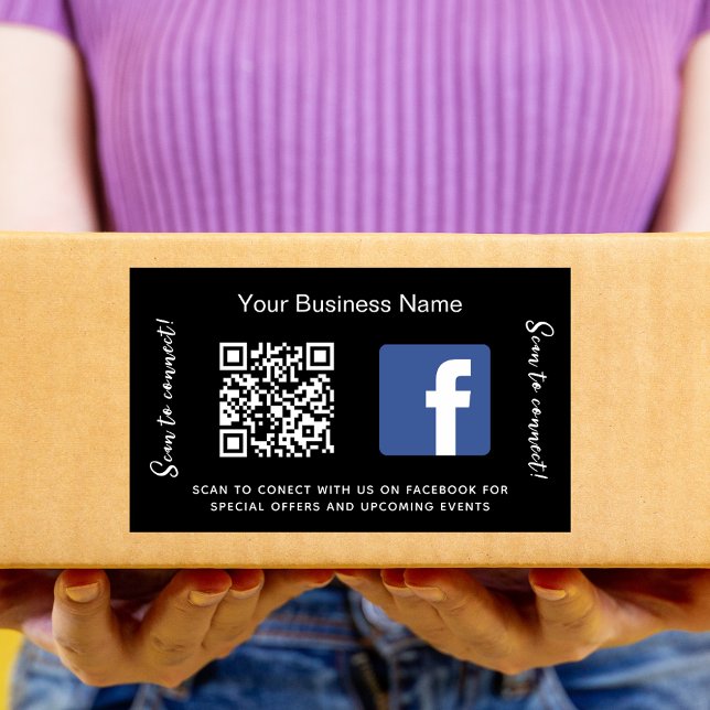 Pegatina Rectangular Código qr de nombre de negocio negro Facebook (Subido por el creador)