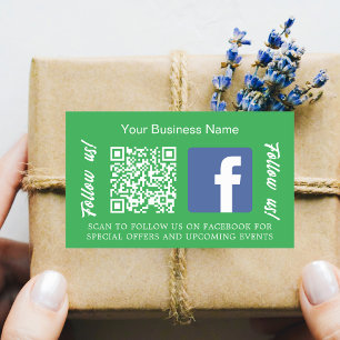 Pegatina Rectangular Código qr de nombre de negocio verde Facebook