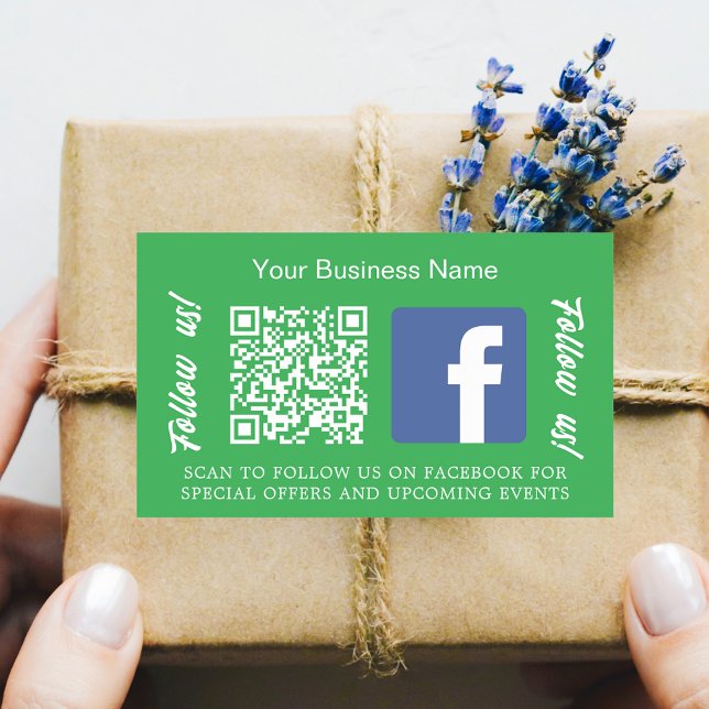 Pegatina Rectangular Código qr de nombre de negocio verde Facebook (Subido por el creador)