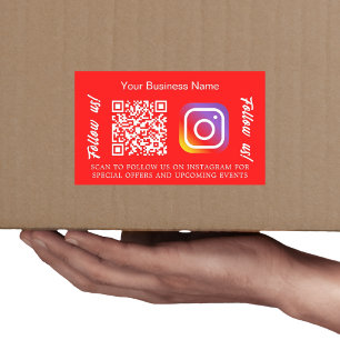 Pegatina Rectangular Código QR del nombre de negocio rojo brillante Ins