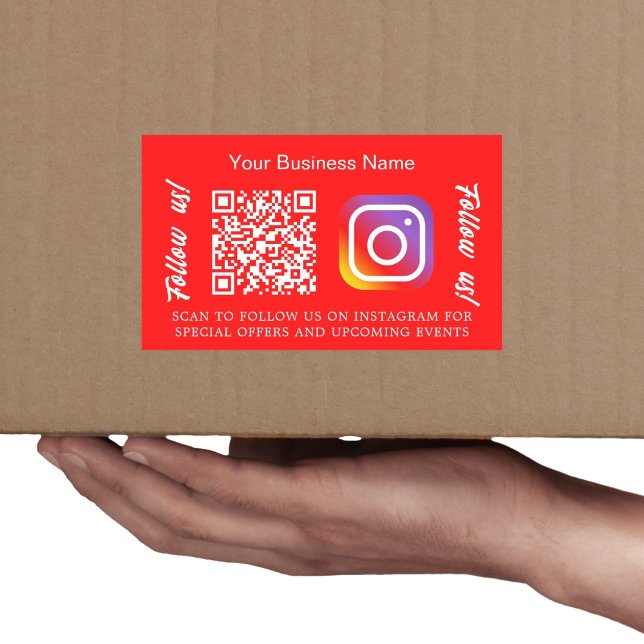 Pegatina Rectangular Código QR del nombre de negocio rojo brillante Ins (Subido por el creador)