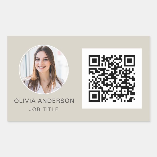 Pegatina Rectangular Código QR Foto profesional Tarjeta de visita Tan (Anverso)
