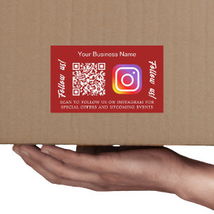 Pegatina Rectangular Código qr nombre de negocio rojo Instagram