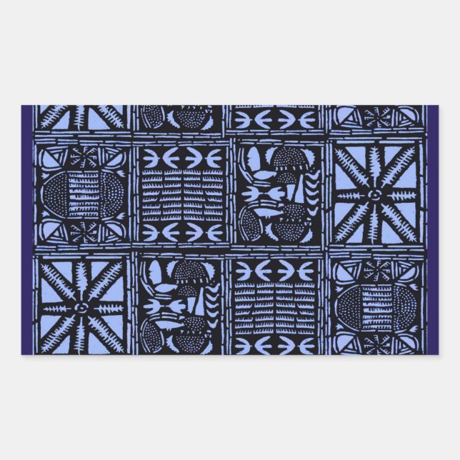 Pegatina Rectangular Colcha de Batik Índigo - Azul (Anverso)