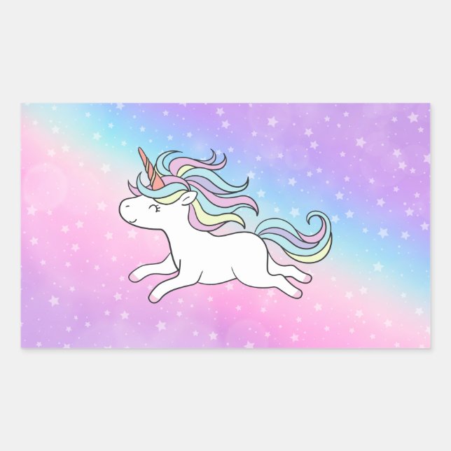 Pegatina Rectangular Colección de Fiestas de Unicorn! (Anverso)