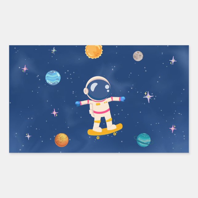 Pegatina Rectangular Colección de Fiestas espaciales. (Anverso)