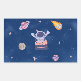 Pegatina Rectangular Colección de Fiestas espaciales.
