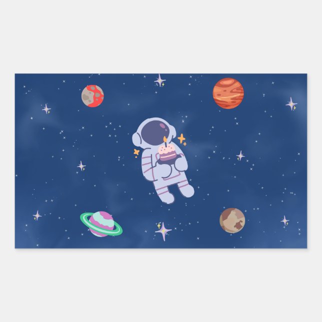 Pegatina Rectangular Colección de Fiestas espaciales. (Anverso)