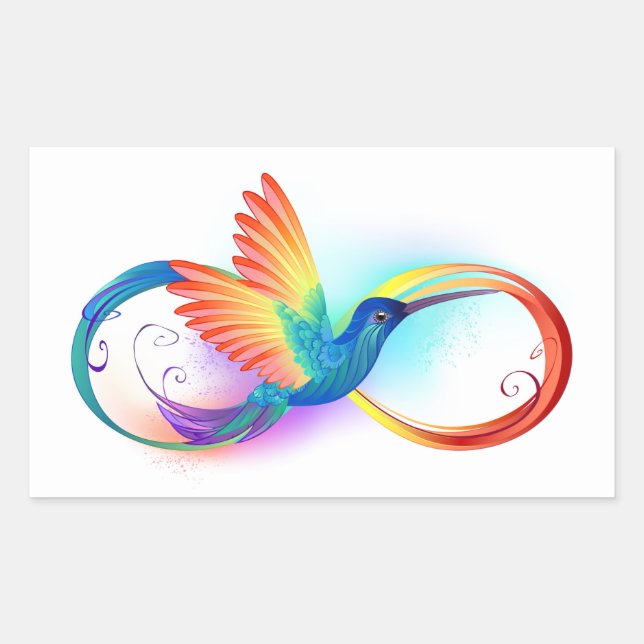 Pegatina Rectangular Colibrí arcoiris con símbolo Infinity (Anverso)