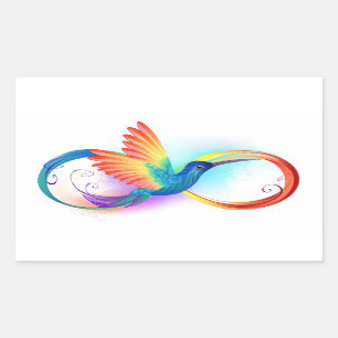 Pegatina Rectangular Colibrí arcoiris con símbolo Infinity