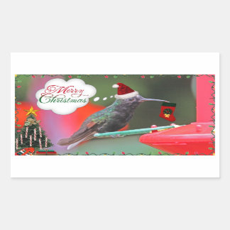 Pegatina Rectangular Colibrí de las Felices Navidad