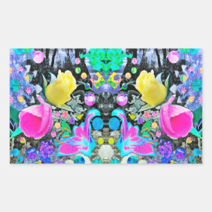 Pegatina Rectangular Collage de lirio Stargazer, rosa y hibisco rosa