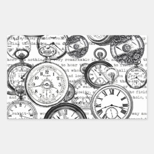 Pegatina Rectangular Collage de reloj de bolsillo victoriano Alicia en 
