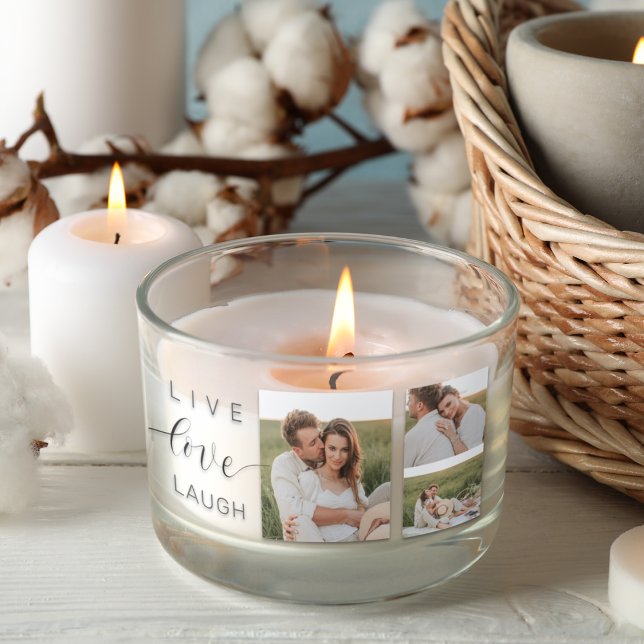 Pegatina Rectangular Collage moderno Pareja foto y Live Love Laugh Gift (Subido por el creador)