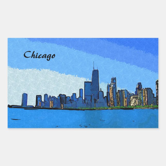 Pegatina Rectangular Collage Paint de Chicago Skyline (Anverso)