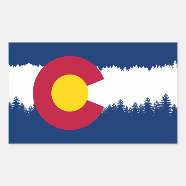 Pegatina Rectangular Colorado Flag Treeline Silhouette (Anverso)