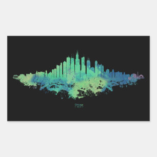 Pegatina Rectangular Colores de agua de la línea aérea de la ciudad de